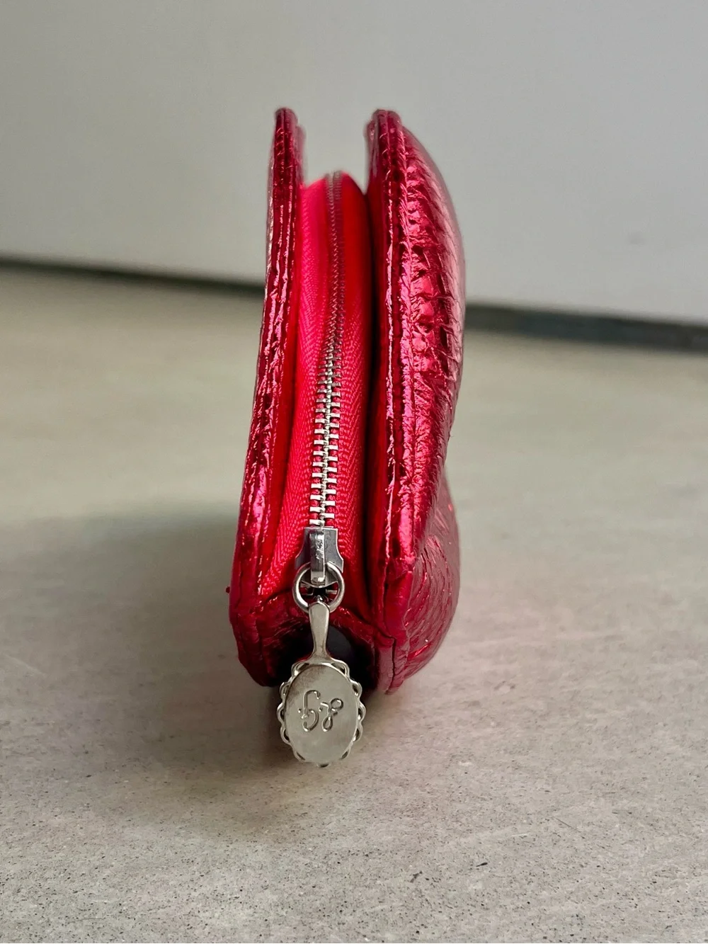 Lulu Guinness Metallic Red Croc/Snake Skin Lips Clutch Bag + Dustbag